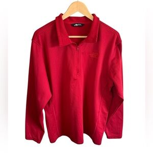 The North Face Men’s Red Logo Quarter-Zip Sweatshirt Fleece Pullover, XL